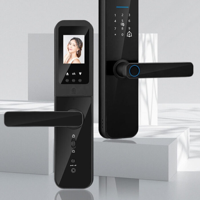 Cat Eye Camera Smart Fingerprint Password Timber Door Lock - Image 1